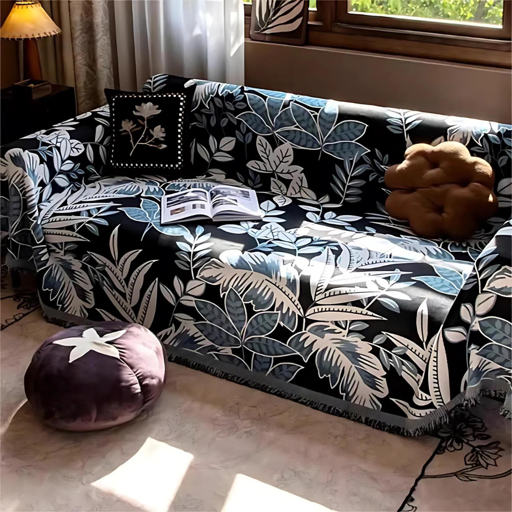 Vintage Regnskog Chenille Fransar Sofföverdrag