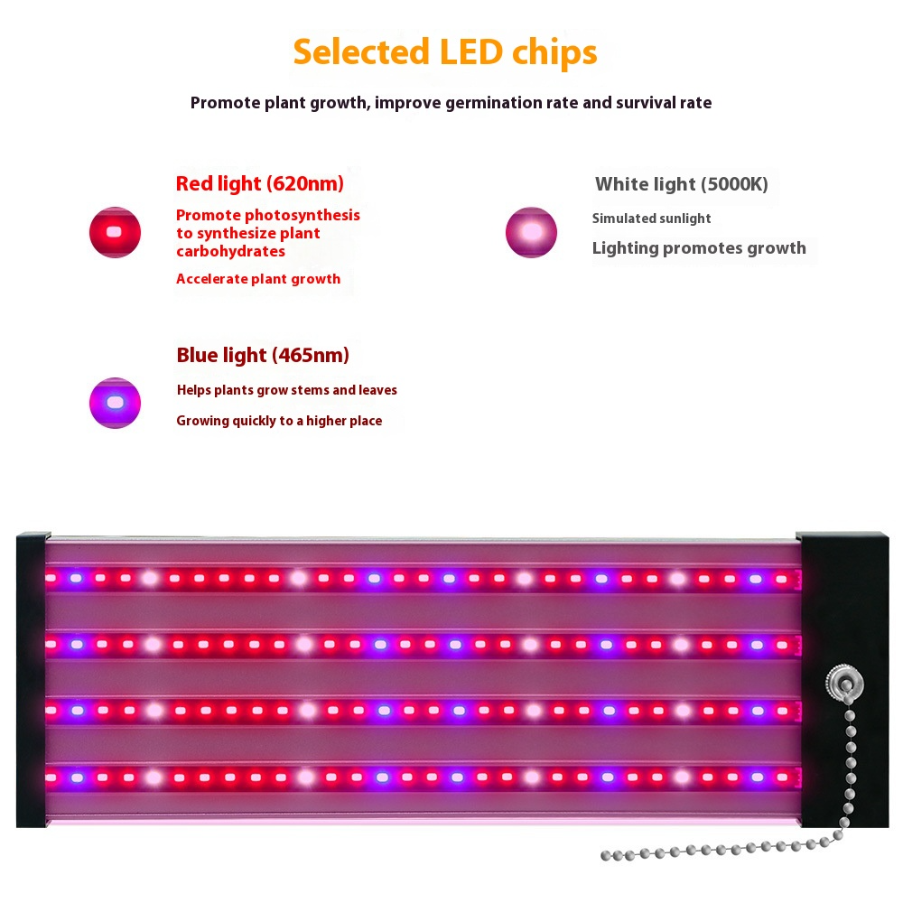 LED växtlampa med fullspektrum-belysning och dragknapp för optimal växttillväxt