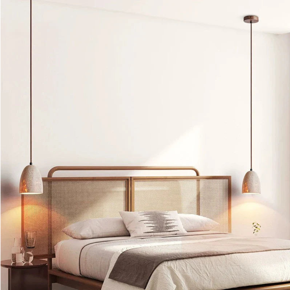 Carvallo - Pendellampa med naturstensstruktur och mjukt varmt ljus