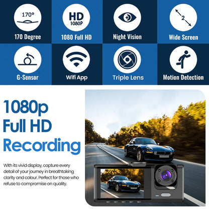 Dash Cam Triple Lens Bilkamera Nattvision