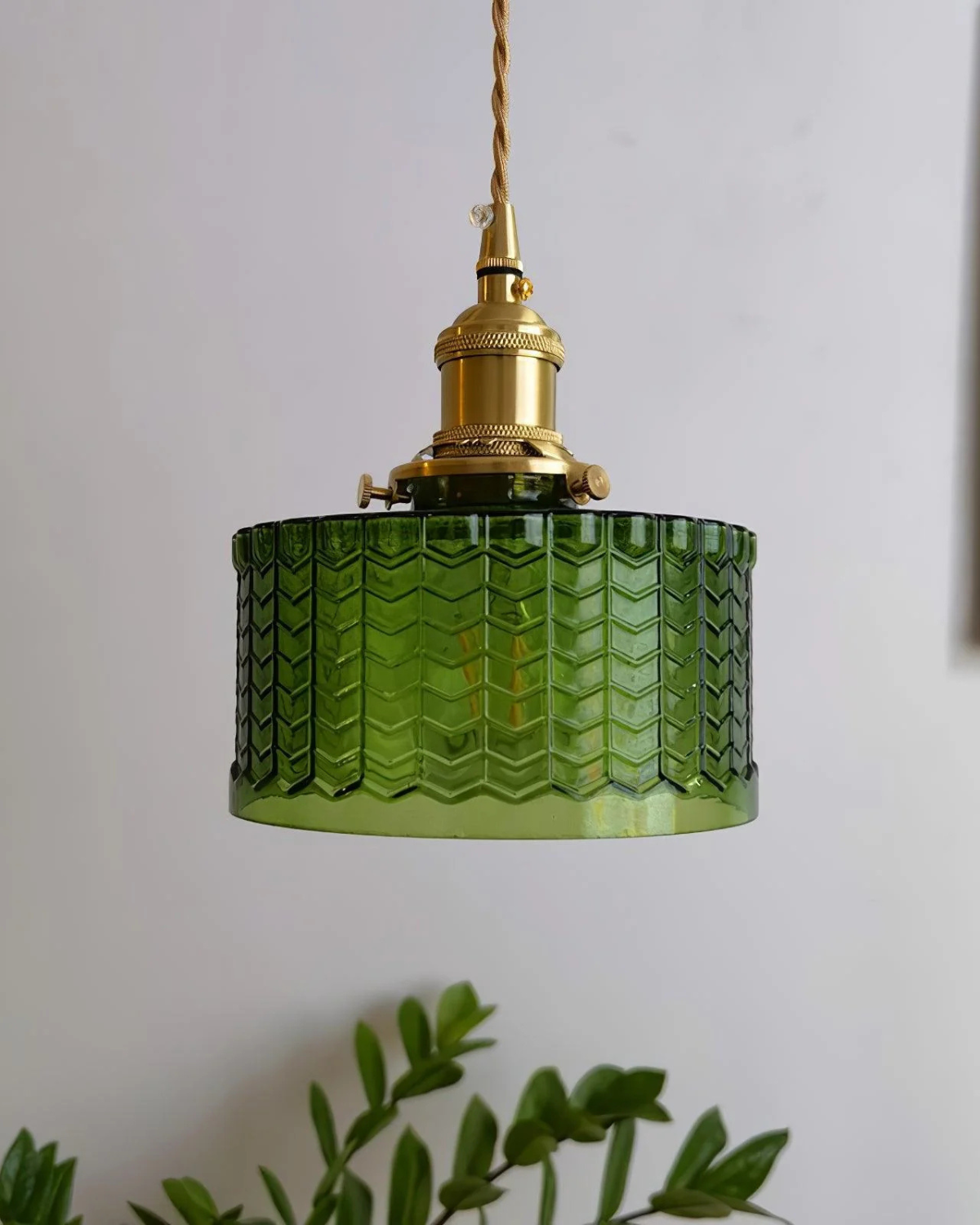Vintage Glass Ceiling Pendant | Textured Glass & Brass | Warm 3000K Glow