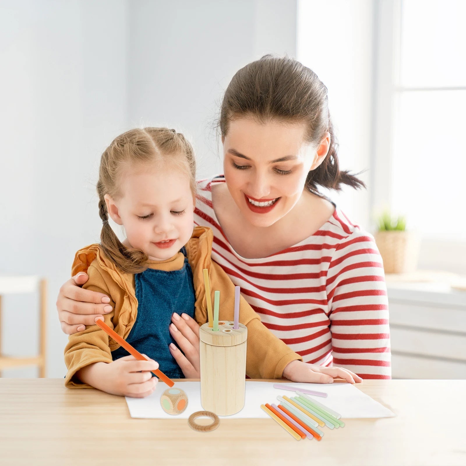 Montessori färgad träpinne spel