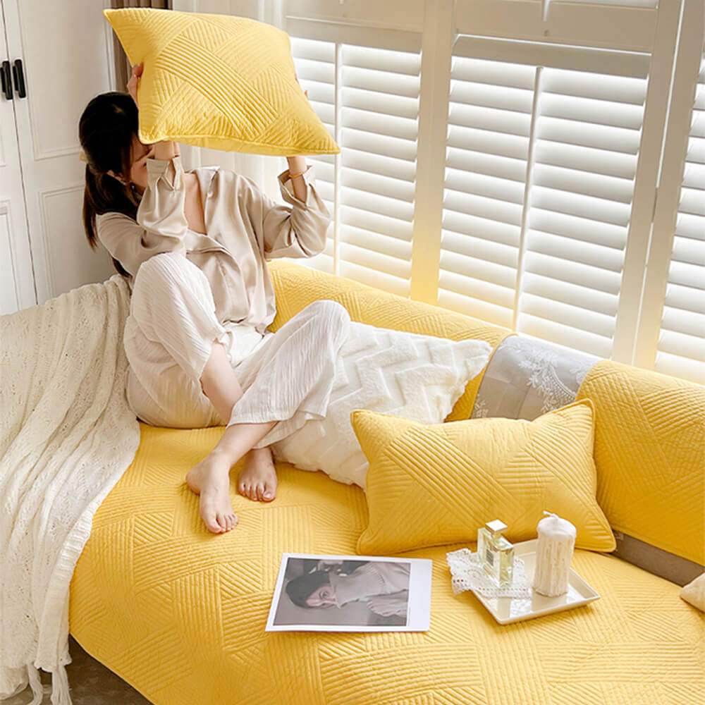 Minimalist All-Season Solid Cotton Geometric Sofföverdrag