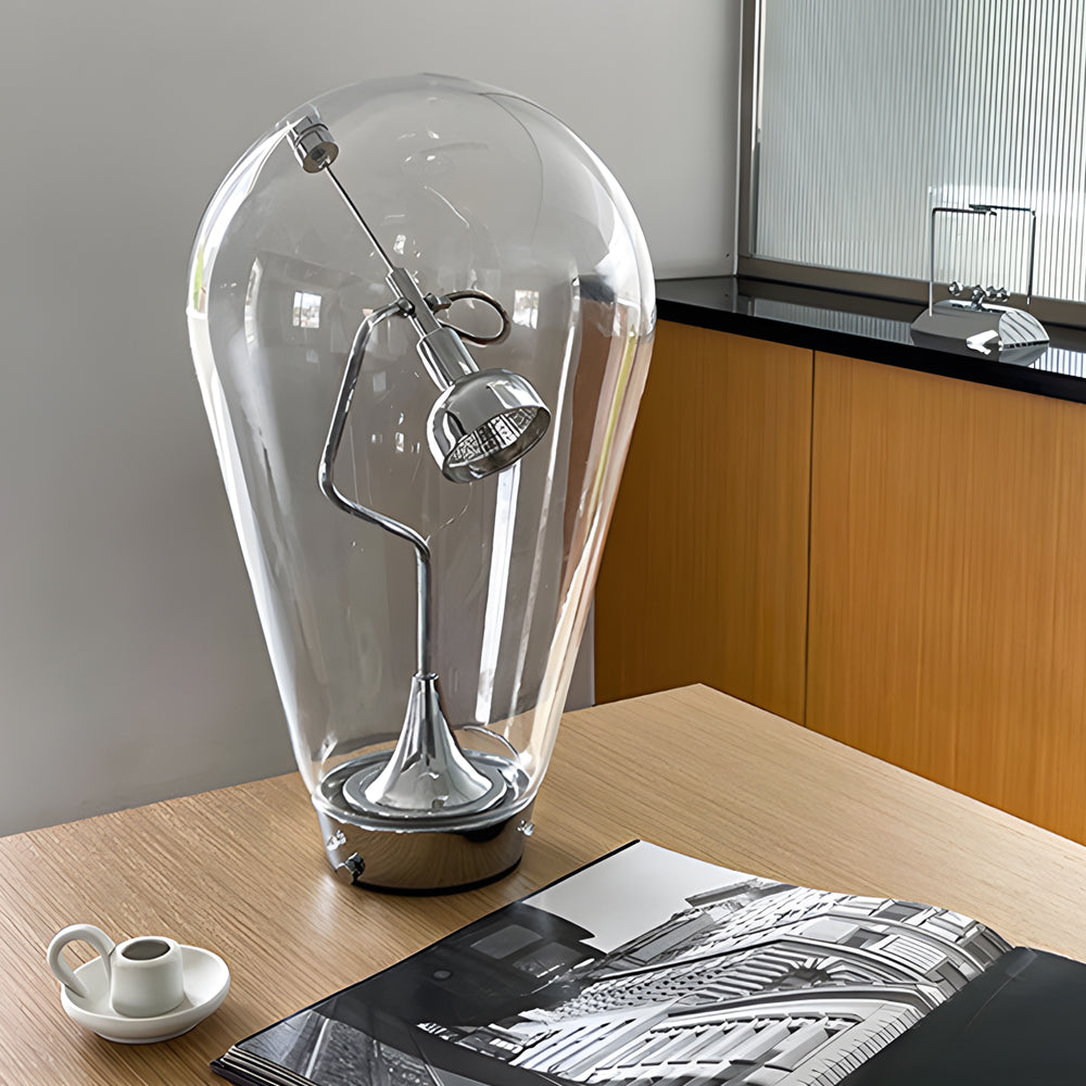 LumiMagnet - Glasklar Industriell Bordslampa med Dimming