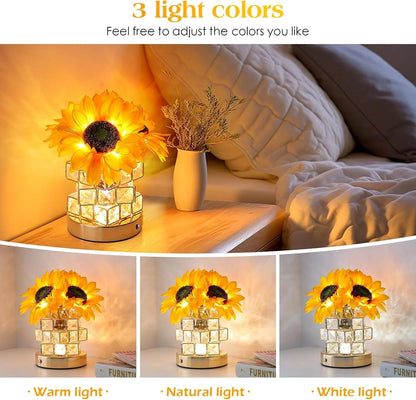 Solros Bordslampa, Glam Akryl Crystal Solros Touch Lampa med 54 LED-lampor, Gul och Klar/Genomskinlig, Sladdlös, Dimbar, Utomhusbruk