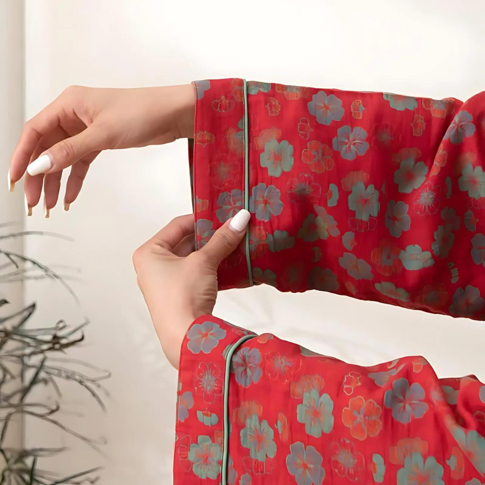 Plum Blossom Soft Cotton Belt Bathrobe