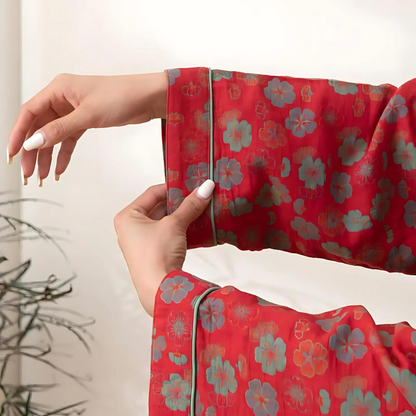 Plum Blossom Soft Cotton Belt Bathrobe