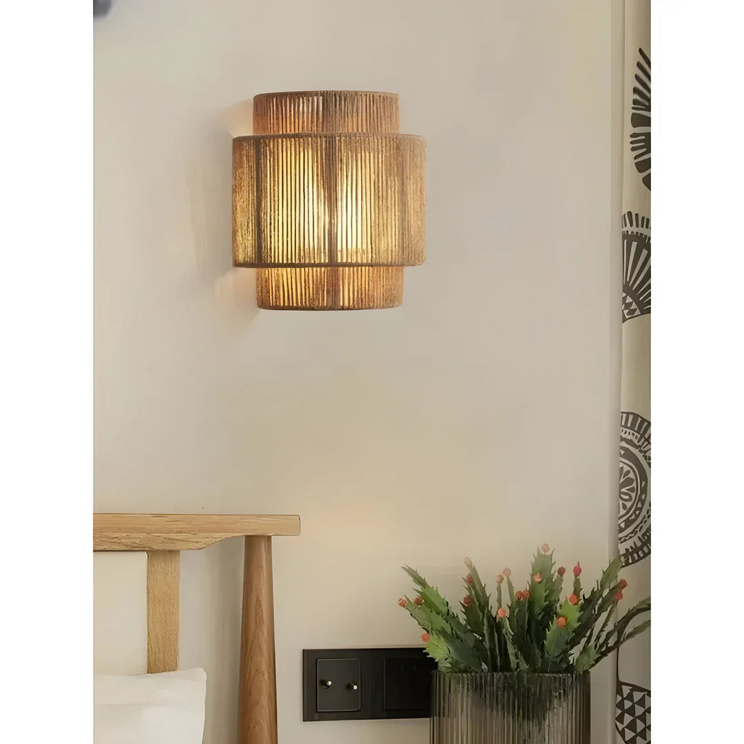 Modern Flätad Rattan Vägglampa