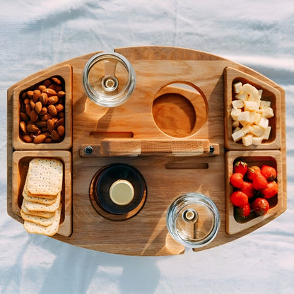 Trä picknick vinbord – Perfekt för vin &amp; snacks utomhus