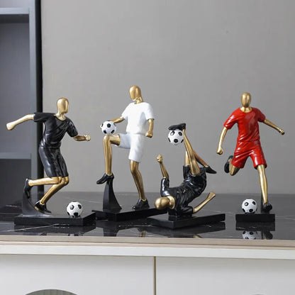 Abstract fotbollsspelare figur i unik heminredning och konstnärlighet