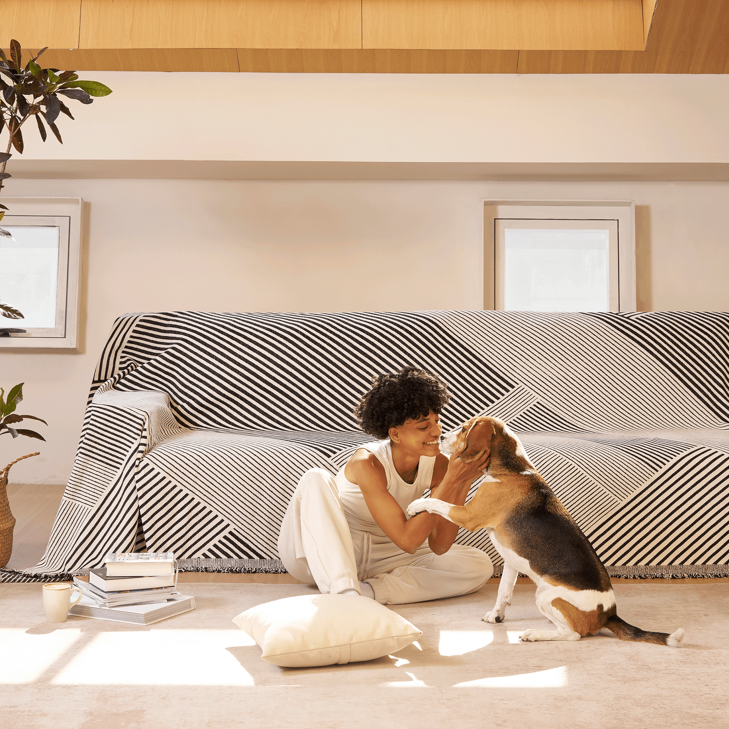 Svart Geometrisk Vändbar Sofföverdrag - Modern, Stilig &amp; Hållbart Sofformskydd