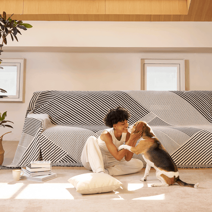 Svart Geometrisk Vändbar Sofföverdrag - Modern, Stilig &amp; Hållbart Sofformskydd