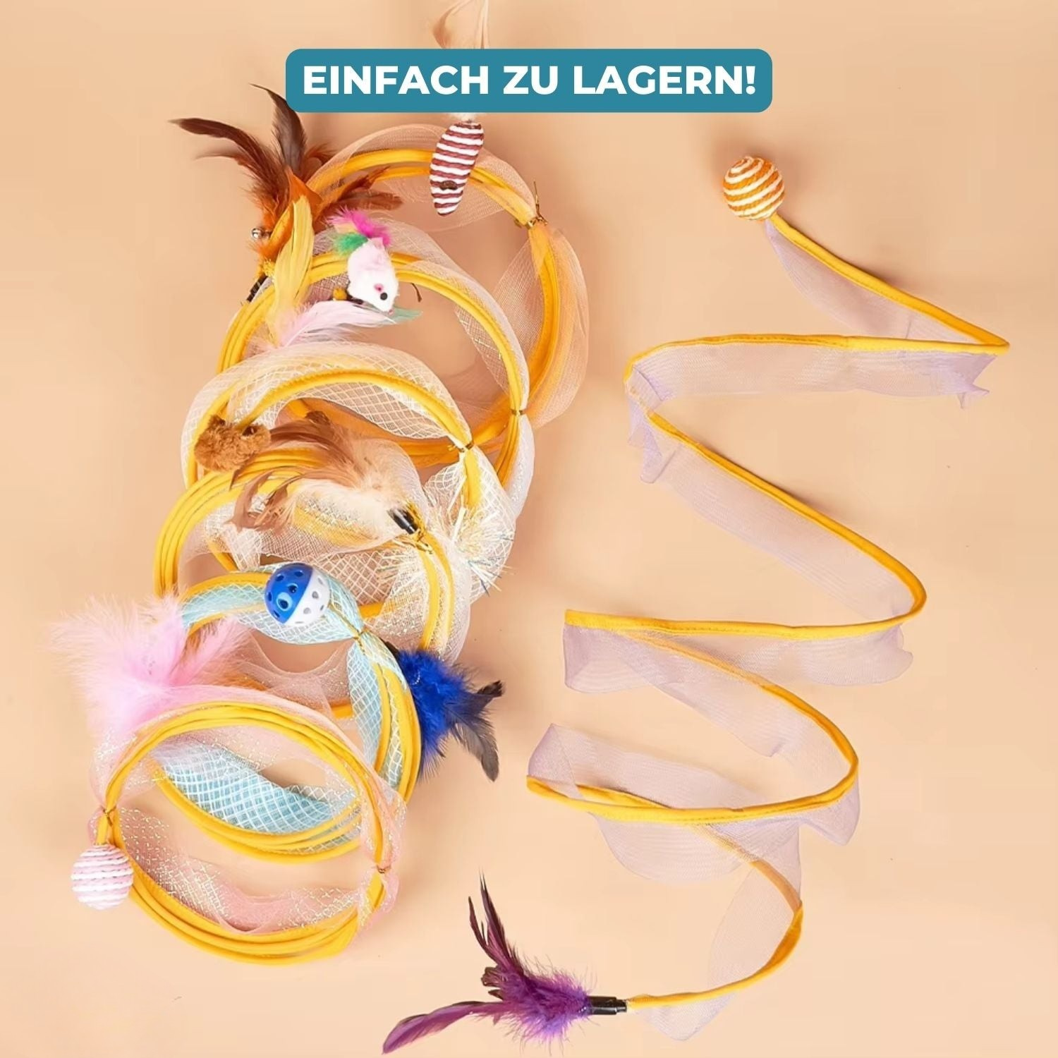 Carvallo - Fällbar kattunnel med integrerade leksaker