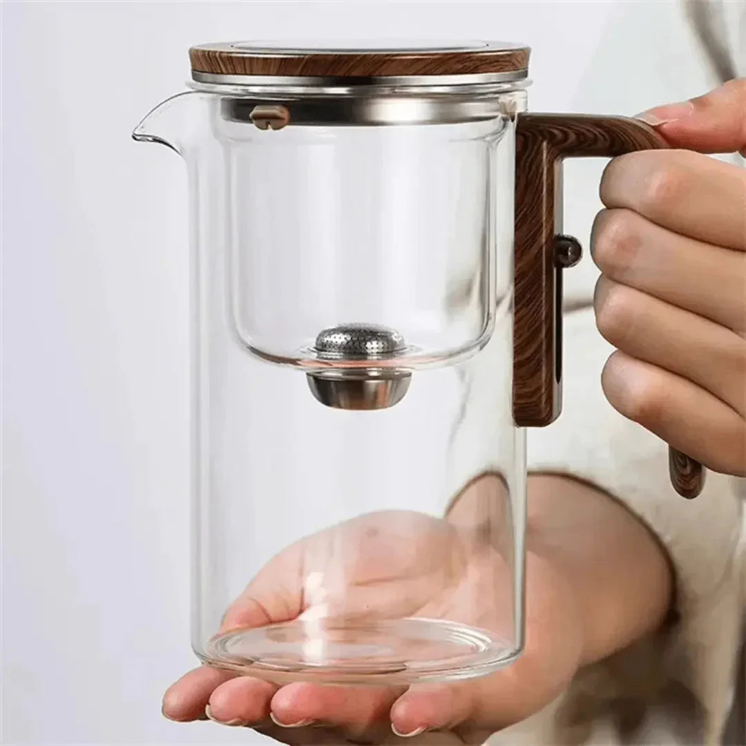 Elegant Teekanna av glas med trähandtag – Transparent teekanna för teupplevelse