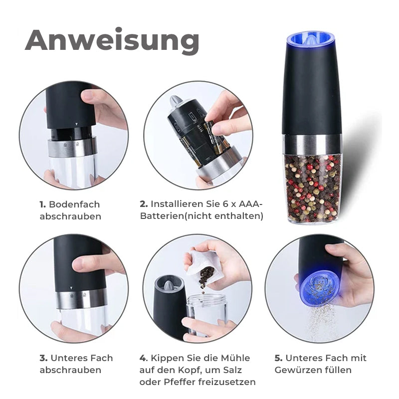 Carvallo - Automatisk elektrisk tyngdkraftsinduktionssalt- och pepparkvarn