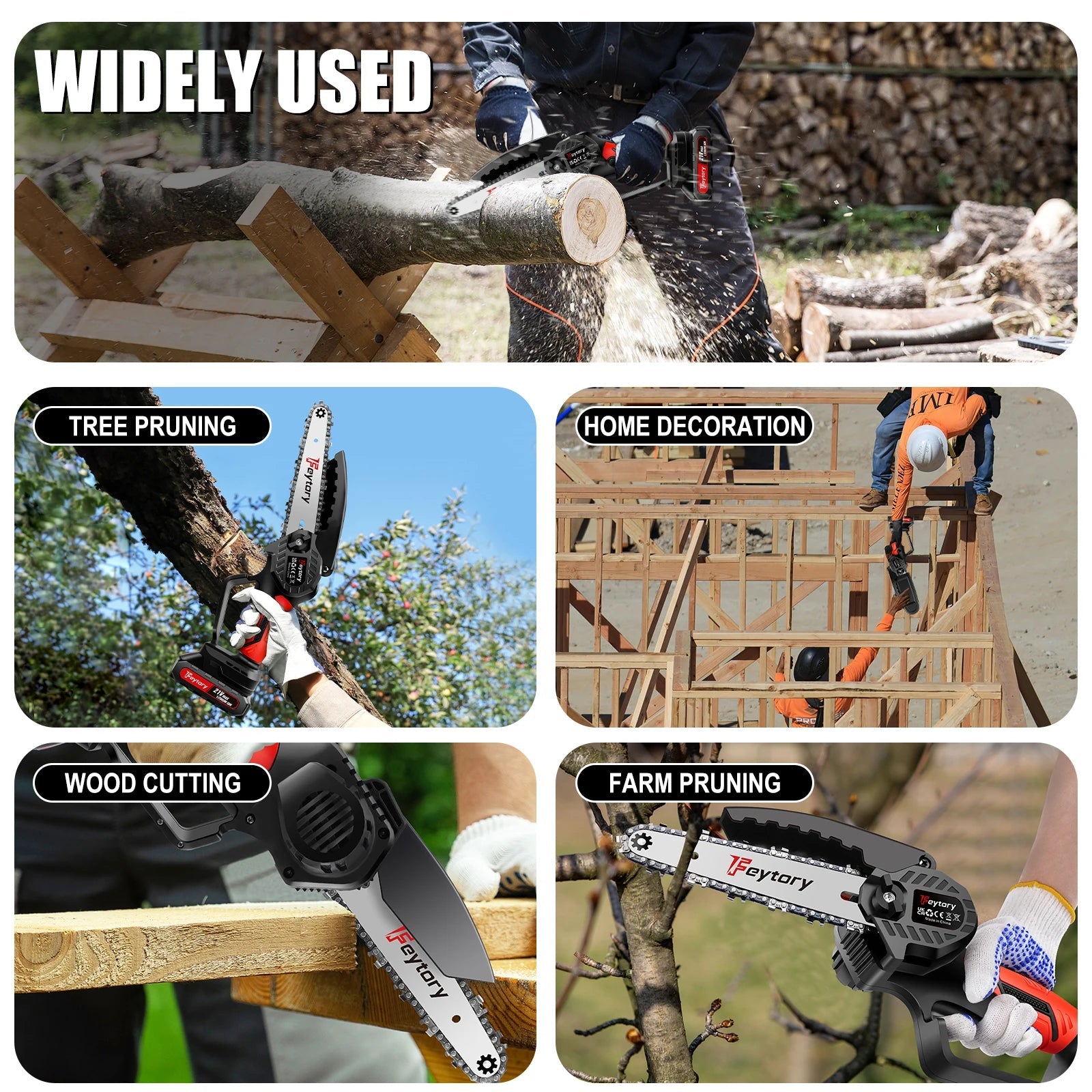 Mini Motorsåg 6 Tum - Kraftfull Trådlös Återuppladdningsbar Handhållen Liten Elektrisk Såg