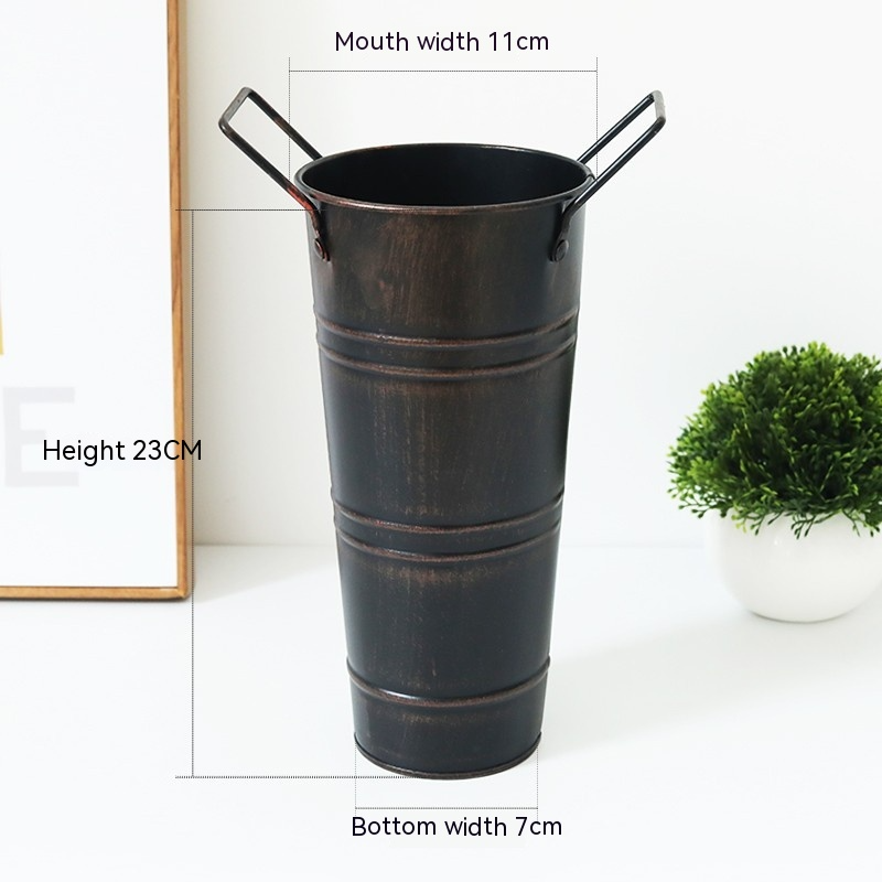 Retro Eisen-Blomkruka med handtag – Dekorativ metallblomkruka för hemmet