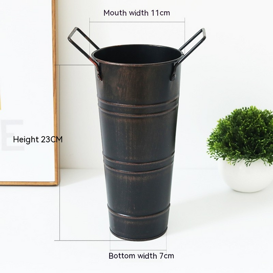 Retro Eisen-Blomkruka med handtag – Dekorativ metallblomkruka för hemmet