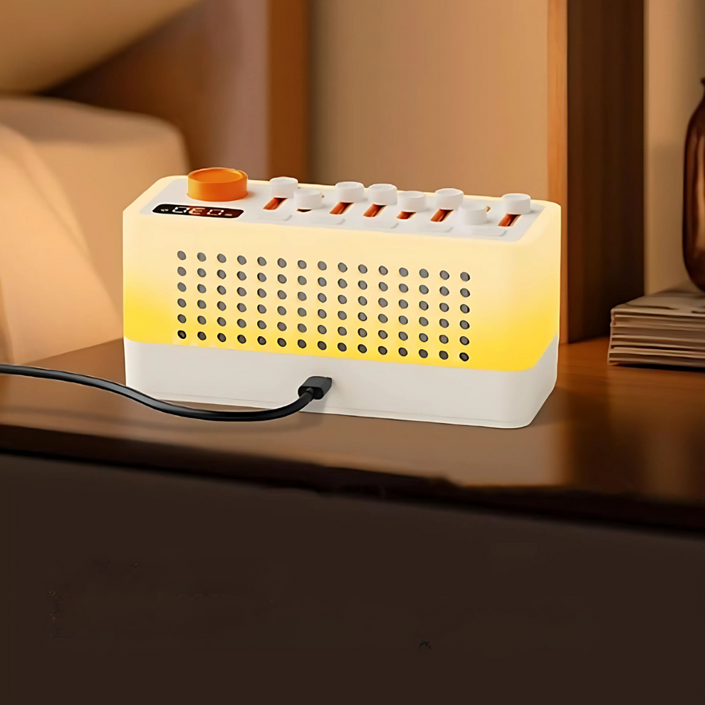 Carvallo – Vit ljudmaskin med nattljus och Bluetooth-högtalare för avkoppling