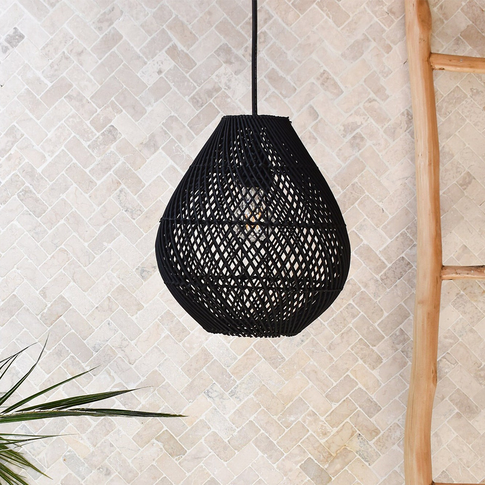 Boho Rattan Handvävd Svart Taklampa