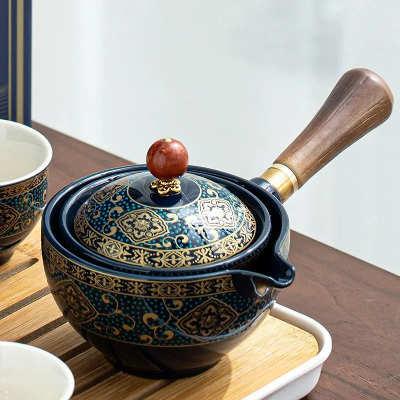 Keramisk japansk roterande tekanna premiumset