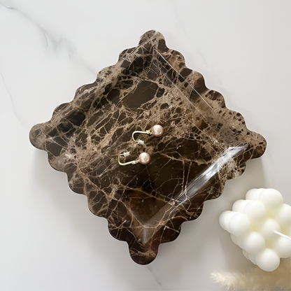 Scalloped Marble Travertine Jewelry Tray