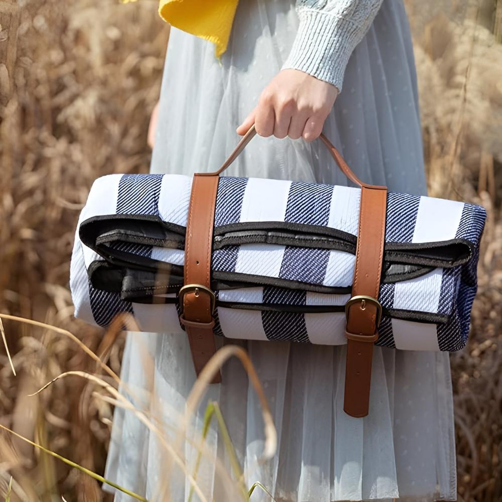 Vändbar rutig bomulls-picknickfilt