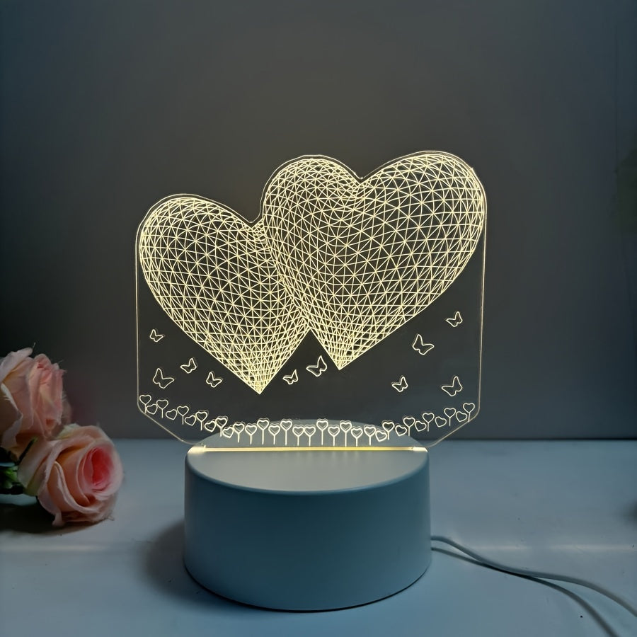 HartenLicht - Geometrisk USB Bordslampa med Varm Glöd för Kärleks Tema Dekoration