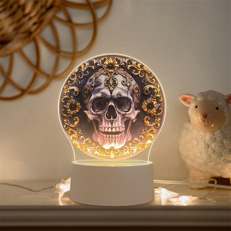LumiSkull - USB Schedellampa, Färgglad Akryl Bordslampa för Sovrum och Halloween Dekoration