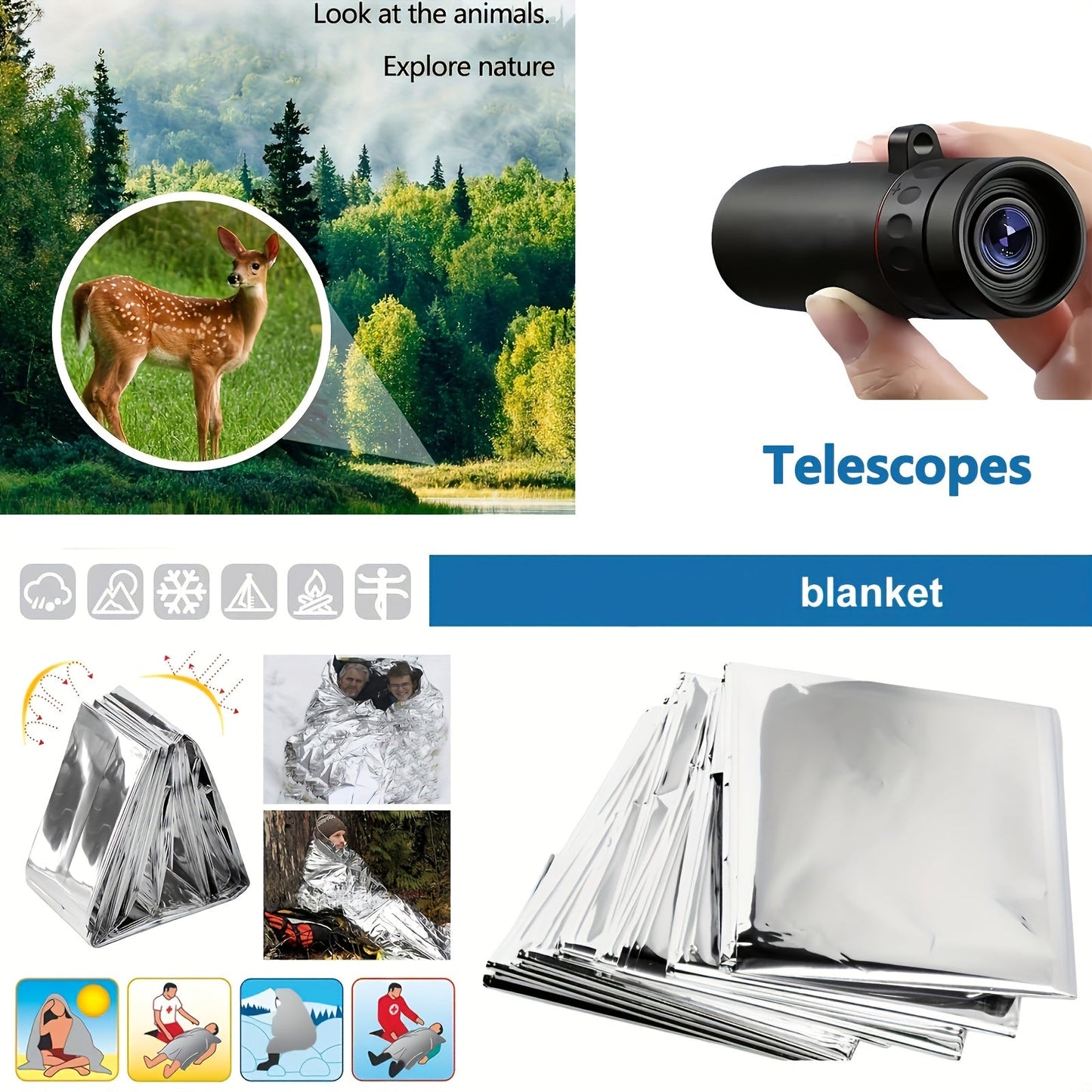 Carvallo Kit Trekvalor 14-in-1 | Kompakt & Komplett | Utomhus & Nödsats | Med kniv, kompass & termofilt