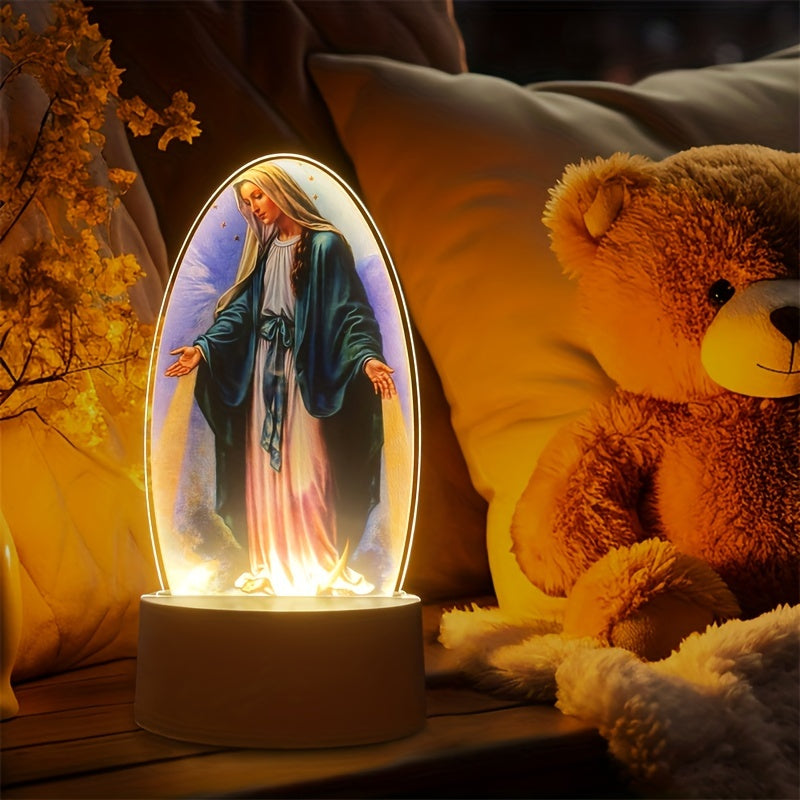 SacredGlow - Maagd Maria Nattlampa med LED Akrylram, USB-Strömförsörjning