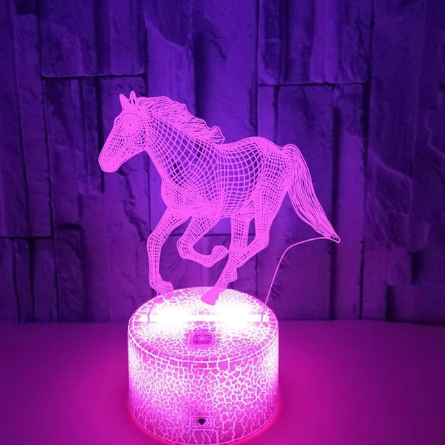 3D LED Hästlampa – Färgglad Nattlampa för Barn och Hästälskare