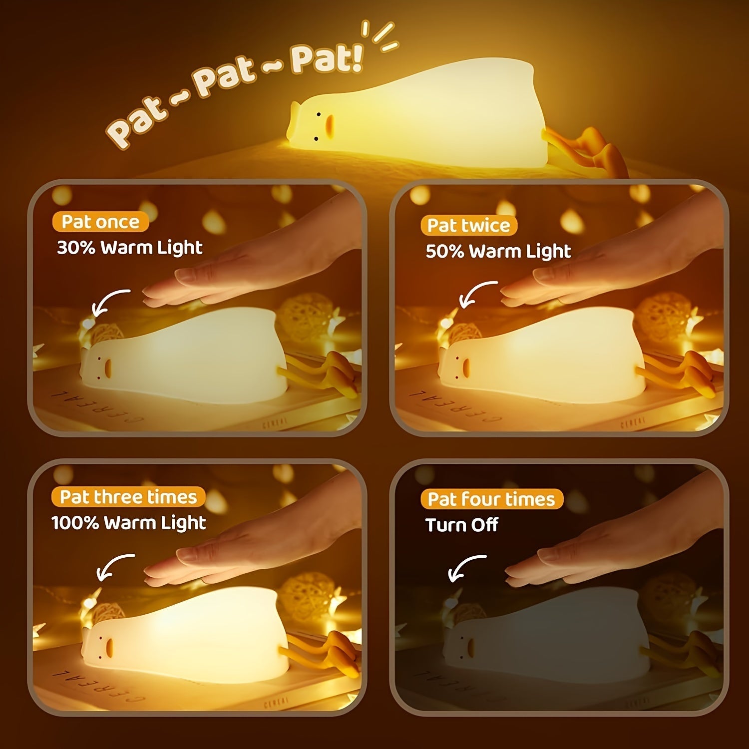 DuckGlow - Söt Anka Sänglampa med USB Uppladdningsbart Batteri och Dimbar Belysning