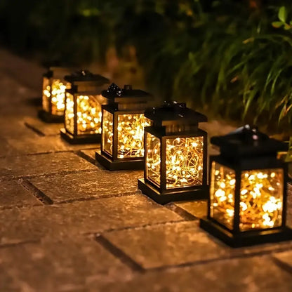 Solär LED Lantern med ljusslinga och upphängningsklipp – Vattentät trädgårdsbelysning för terrass och balkong