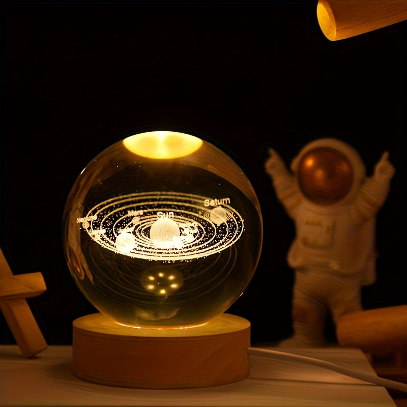 LuminaSphere - 3D Kristallboll LED Bordslampa med Trähållare