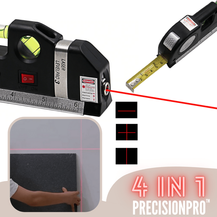 4-i-1 Laser-Mätningsverktyg - Laser-vattenpass, måttband, linjal och vattenpass