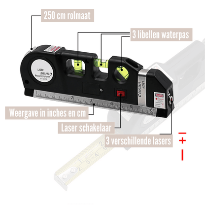 4-i-1 Laser-Mätningsverktyg - Laser-vattenpass, måttband, linjal och vattenpass