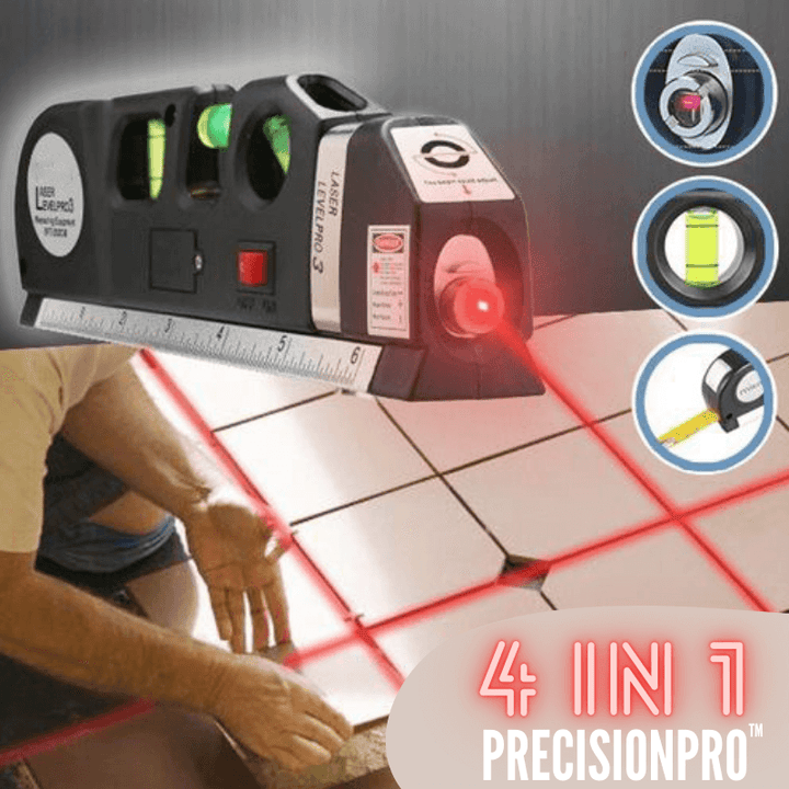 4-i-1 Laser-Mätningsverktyg - Laser-vattenpass, måttband, linjal och vattenpass