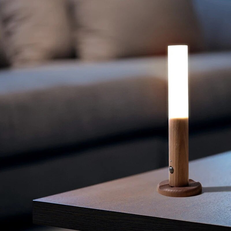 Vägglampa Trä Uppladdningsbar Rörelsesensor Lampa