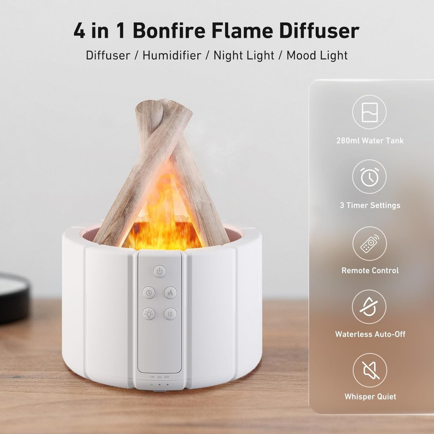BONFLAME – Ultraljud-luftfuktare med lägereld-ljus &amp; aromaterapifunktion