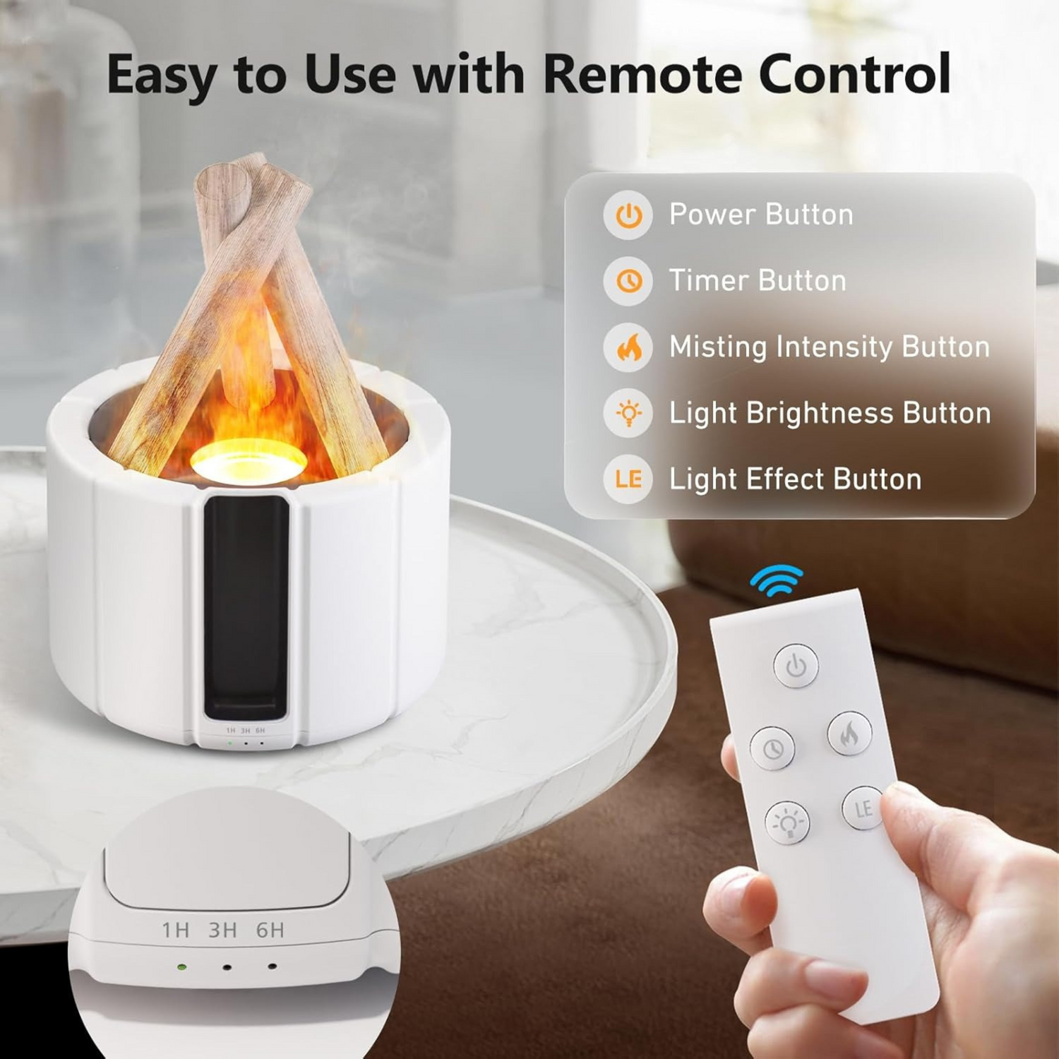 BONFLAME – Ultraljud-luftfuktare med lägereld-ljus &amp; aromaterapifunktion