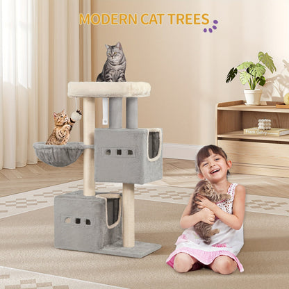 Flerfärgad Kattträd med Klösstolpe och Mysiga Grottor