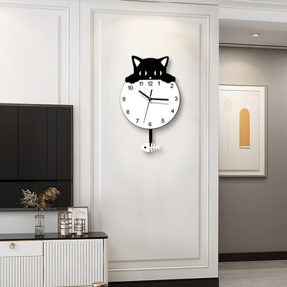Purrfect Time Stilig Svängande Katt Väggeklocka Modern Design