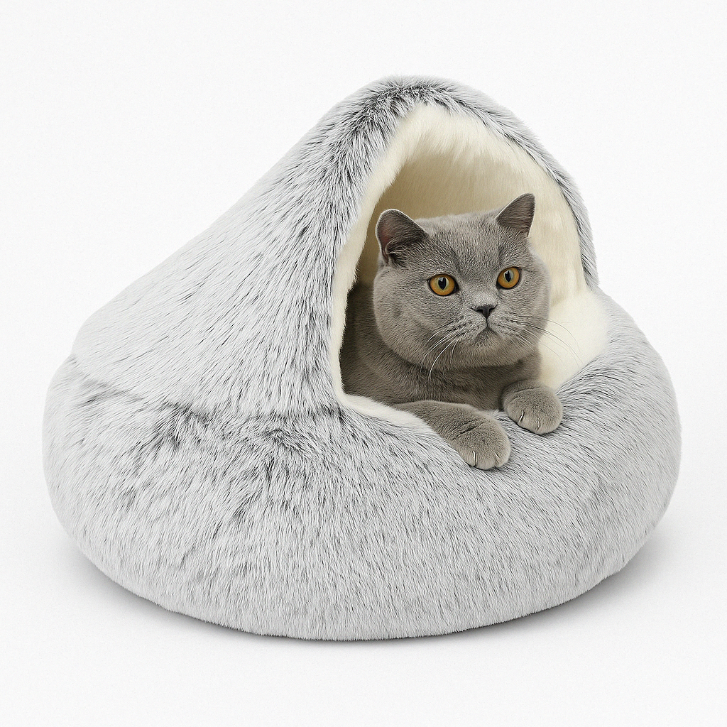 Kattbädd Plush Cave för ångestreducering