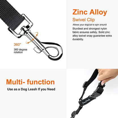 Pawellure Justerbart nackstöd hundbälte - 2-pack trasselfri säkerhetsbälte för bilresor