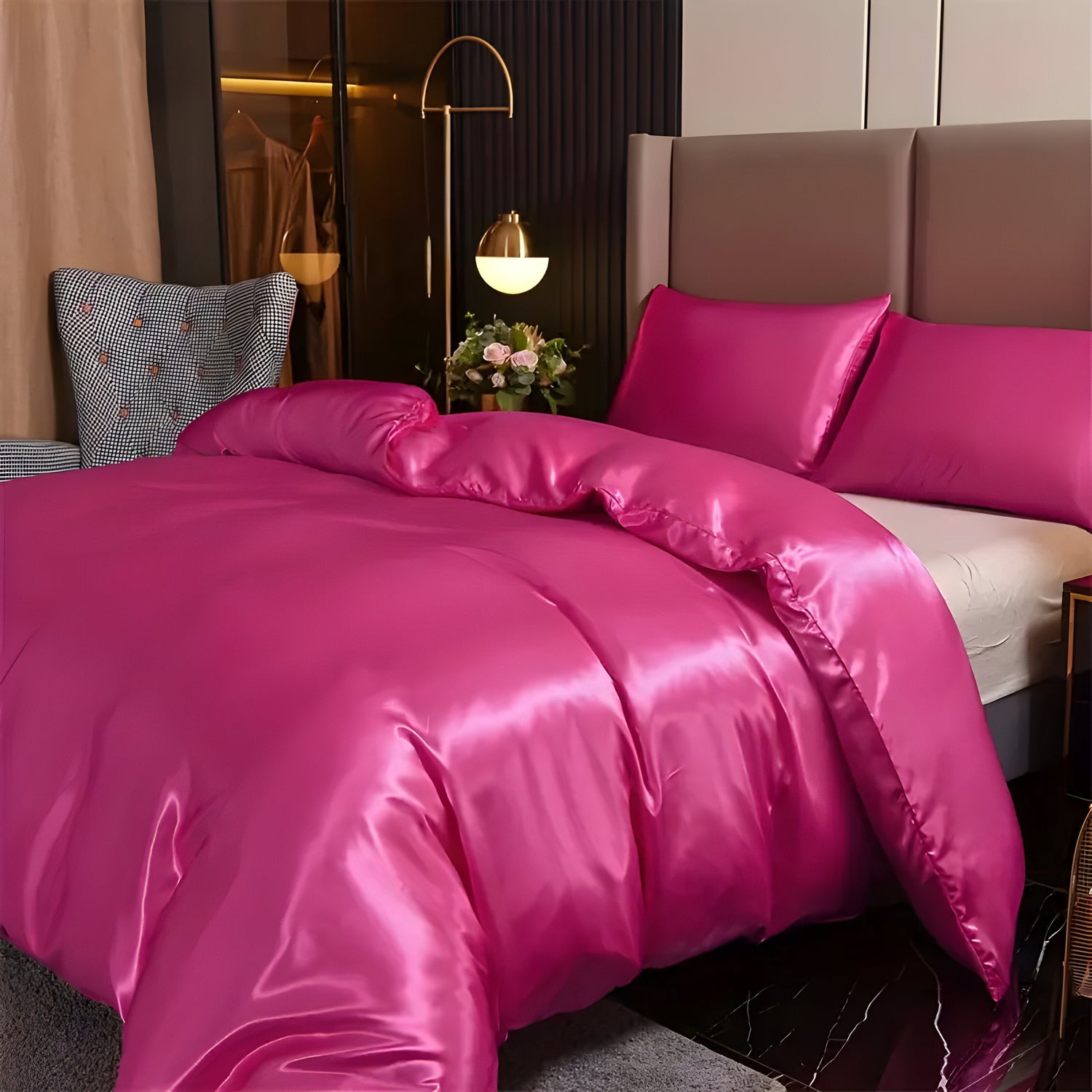 SatinNest Duntäcke Set - 3 delar. Satin Sängskydd Set