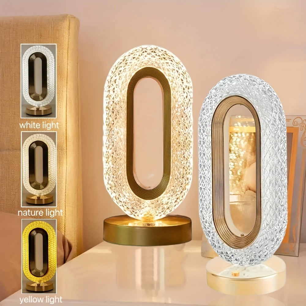 LuxeGlow - Ovalt Kristall USB Bordslampa för Sovrum och Vardagsrum