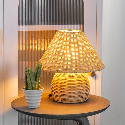 Art Deco Hantverkad Bambus Skrivbordslampa Pagoda Skärm USB Drivna Bordslampa