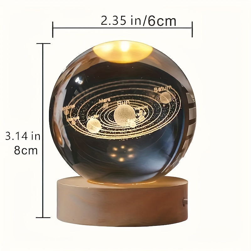 LumiSphere - 3D Kristallboll LED Nattlampa med Träbas