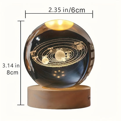 LumiSphere - 3D Kristallboll LED Nattlampa med Träbas